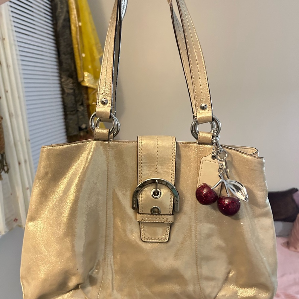 Coach Purse Shoulder Bag Metallic Gold Soho Tote